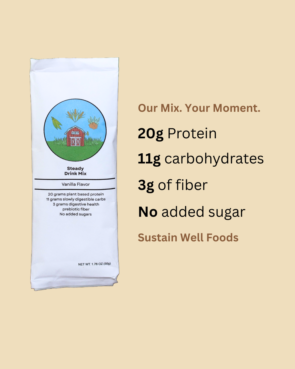 Steady Drink Mix - Single Serve Vanilla Flavor | Sustain Well Foods